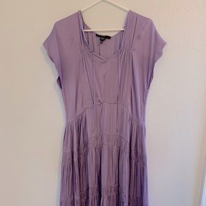 Maggie London Plush Satin Tiered Midi Dress